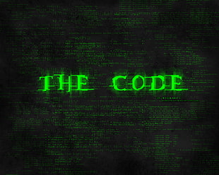 The Code text with black background, code, typography, digital art
