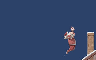 jumping Santa Claus holding gift wallpaper, minimalism, Santa Claus, humor, basketball