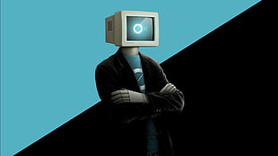 robot with TV head illustration, people, monitor, robot, simple background