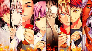 Shokugeki No Soma characters poster collage, Shokugeki no Souma, Nakiri Alice, Aldini Isami, Aldini Takumi HD wallpaper