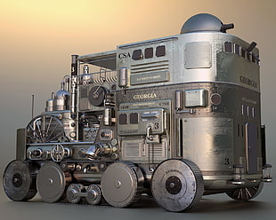 gray and black industrial machine, abstract, artwork, graphic design, diesel locomotive