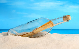 message in a bottle on sand, summer, bottles, beach, sea HD wallpaper