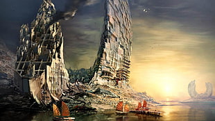 boats on body of water, video games, Guild Wars 2, artwork