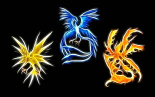 Pokemon Articuno, Zapdos, and Moltres illustration, Pokémon, Fractalius, Zapdos, Articuno