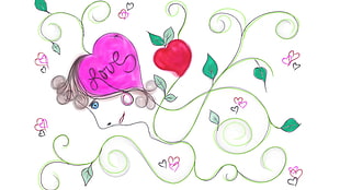 pink heart with love text art, love