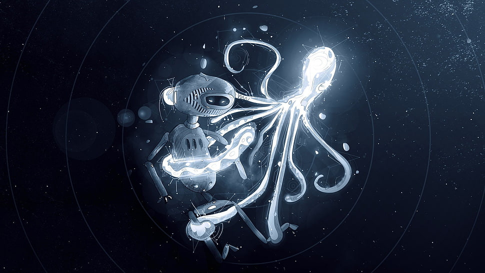 octopus digital wallpaper, artwork, robot, octopus, space HD wallpaper