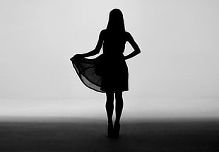 Girl,  Silhouette,  Dress,  Bw HD wallpaper
