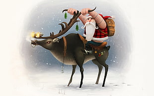 Santa riding deer digital artwork, Santa Claus, santa, biker HD wallpaper