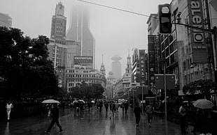 people near building grayscale photography, Shanghai, cityscape, city