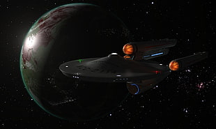 black spaceship, artwork, render, Star Trek, space