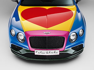 blue, yellow, red, and pink Bentley car HD wallpaper