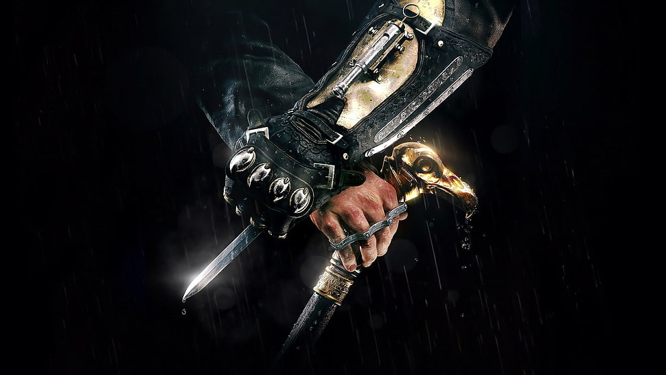 person holding eagle staff and blade with black background HD wallpaper