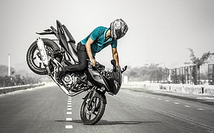 black sport bike, biker, stunts, sport , sports HD wallpaper