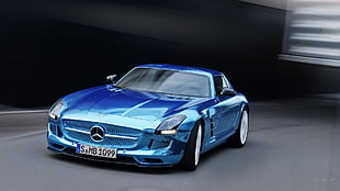 blue Mercedes-Benz coupe, Mercedes SLS, Mercedes-Benz, car, blue cars