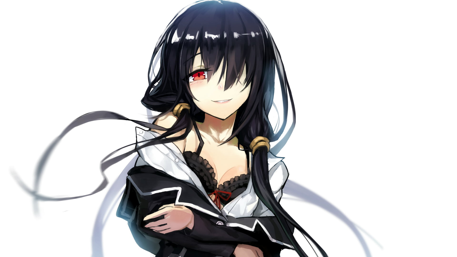 black and white corded headphones, Date A Live, Tokisaki Kurumi