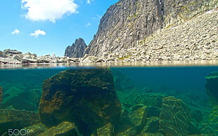 rocky mountain, nature, water, rock, underwater HD wallpaper