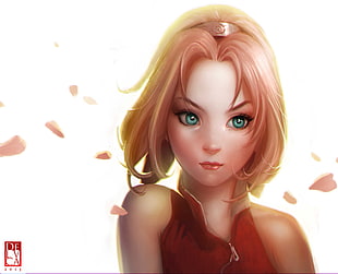 woman in red sleeveless top character digital wallpaper