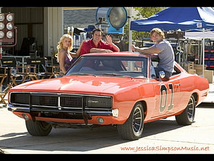 orange muscle car, Dodge Charger, car, Jessica Simpson, movies