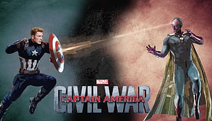 Marvel Comic Civil War captain America illustration, Marvel Comics, The Vision, Captain America: Civil War, Civil War (comics) HD wallpaper