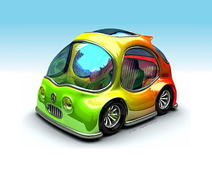 yellow and black car toy, car, colorful, digital art, render