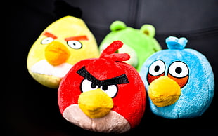 four Angry Bird character plush toys