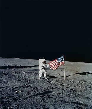 American flag, Apollo, Moon, astronaut