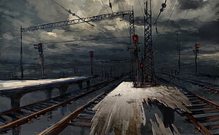 railways 3D wallpaper, artwork, railway, train station