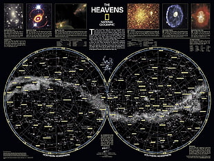The Heavens digital wallpaper, map, infographics, space
