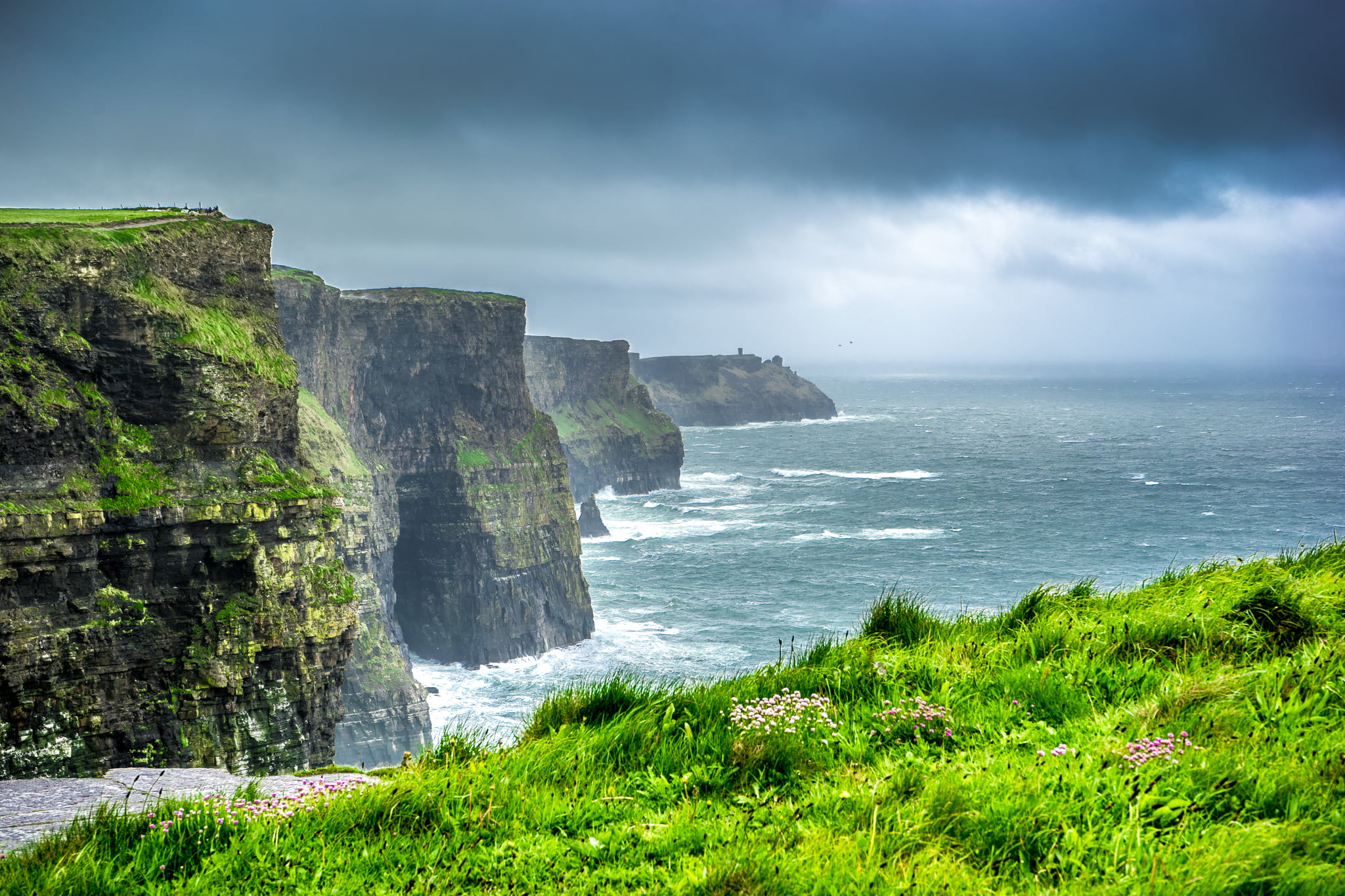 green grass covered mountain, liscannor, ireland