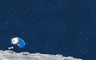 astronaut cartoon illustration on moon HD wallpaper
