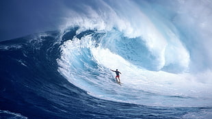 surfer surfing huge ocean waves, waves, sea, surfing, sport  HD wallpaper