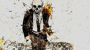 skeleton wearing black and white suit illustration HD wallpaper