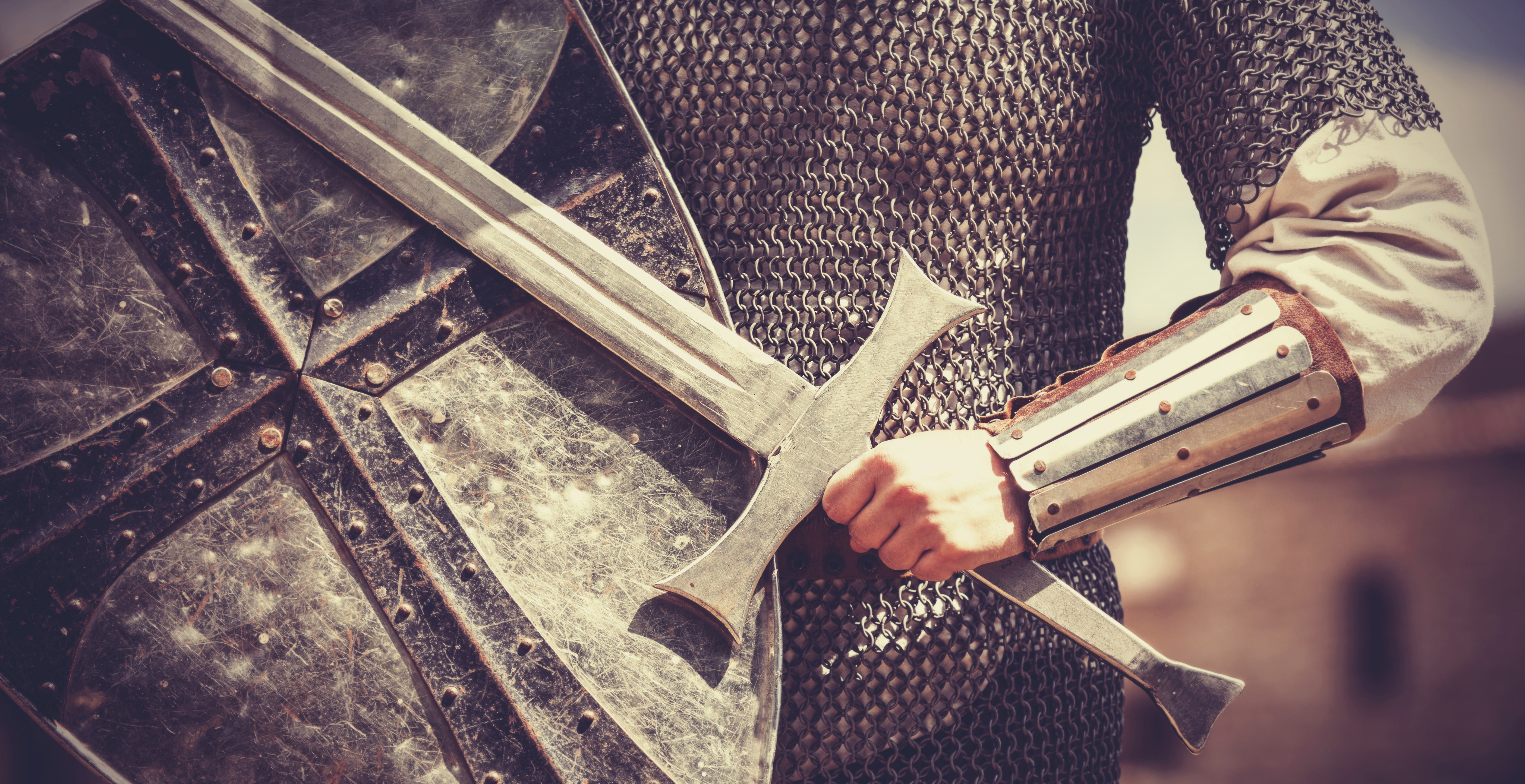 Silver sword, armor, shield, medieval, soldier HD wallpaper | Wallpaper