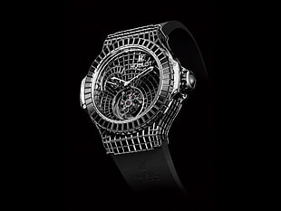 round black Hublot chronograph watch with black strap