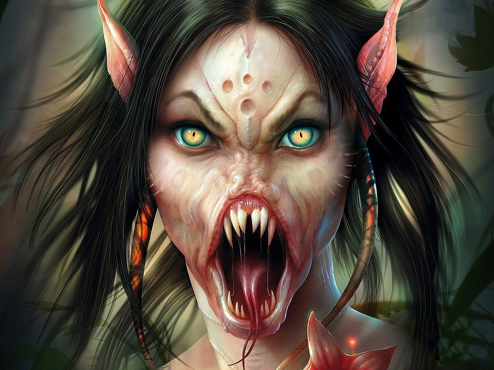 digital wallpaper, creature, demon, succubus, artwork HD wallpaper