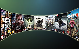 several assorted-title video game cases HD wallpaper