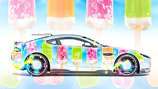 multicolored coupe illustration, car, digital art, Aston Martin