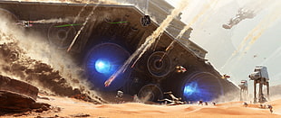 Star Wars AT-AT and spacecraft, ultra-wide, Star Wars HD wallpaper