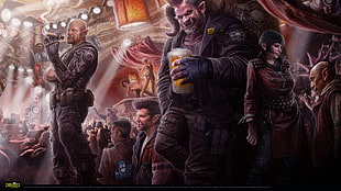 man holding beer mug illustration, Shadowrun, cyberpunk, futuristic