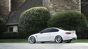 white coupe, car, BMW E92 M3, BMW
