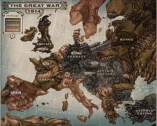 1914 The Great War illustration, map, war, Europe