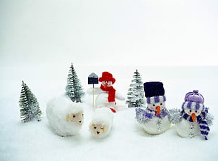snowman and sheep miniature display HD wallpaper