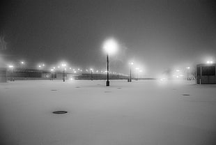 utility post, snow, monochrome, winter, night