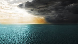 sea horizon, water, sea, clouds, sunlight