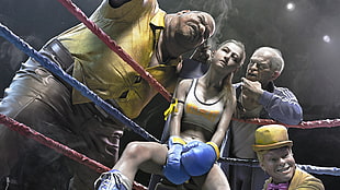 woman wearing white and yellow sports bra digital wallpaper