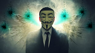 men's black suit jacket, Anonymous, mask, people, artwork HD wallpaper