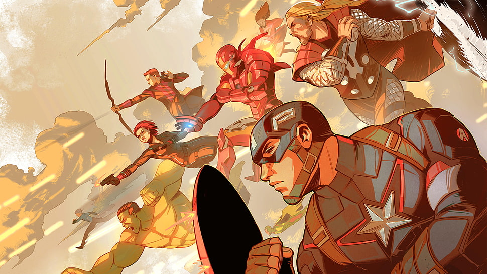 Avengers cartoon illustration, The Avengers, Captain America, Iron Man, Thor HD wallpaper