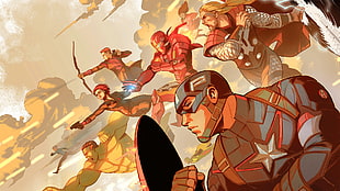 Avengers cartoon illustration, The Avengers, Captain America, Iron Man, Thor