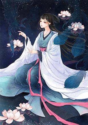 person wearing white robe anime illustration HD wallpaper