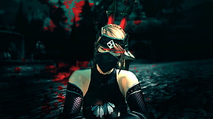 female in black crew-neck sleeveless top with mask and weapon digital wallpaper, video games, Tera